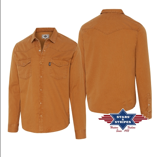 Camisa occidental excepcionalmente tejida en color marrón con lavado claro. El discreto canesú Western, los botones a presión y los bolsillos aplicados en el pecho hacen de esta camisa Western un imprescindible.