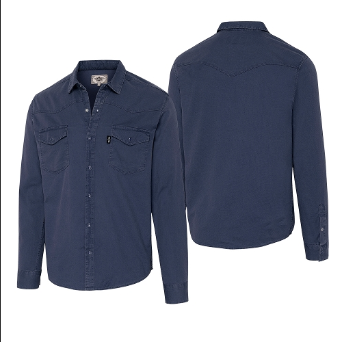 Camisa occidental excepcionalmente tejida en azul con lavado claro. El discreto canesú Western, los botones a presión y los bolsillos aplicados en el pecho hacen de esta camisa Western un imprescindible.
