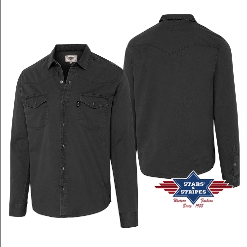 Camisa occidental excepcionalmente tejida en negro con lavado claro. El discreto canesú Western, los botones a presión y los bolsillos aplicados en el pecho hacen de esta camisa Western un imprescindible.