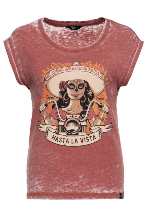 Damen Enzymewash T-Shirt "hasta la vista" orange