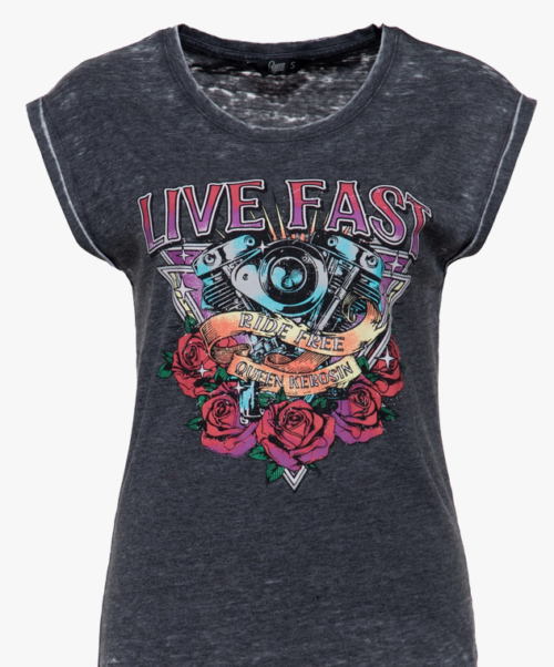 T-Shirt-Live-Fast-in-Grau-Queen-Kerosin