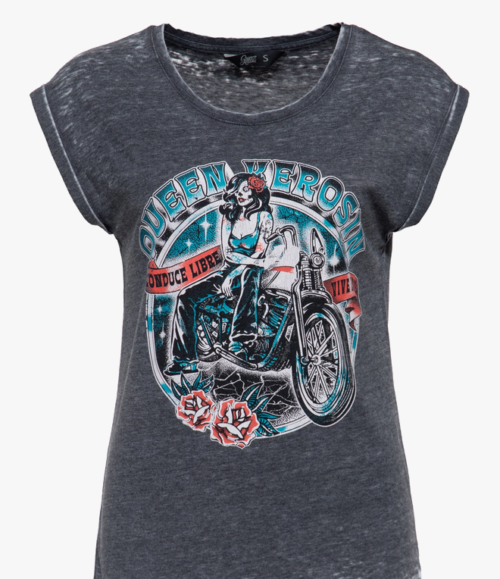 T-Shirt-Conduce-Libre-Vive-Libre-in-Grau-Queen-Kerosin