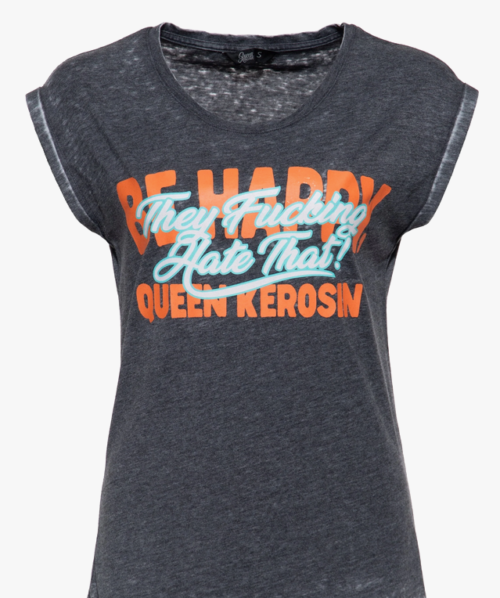 T-Shirt-Be-Happy-in-Grau-Queen-Kerosin