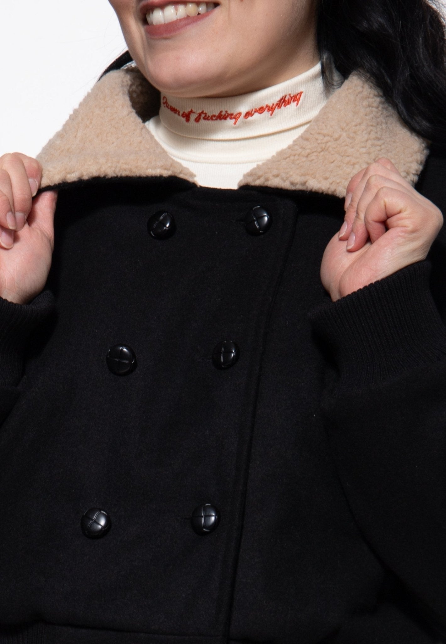Chaqueta Vintage Queen Kerosin con Cuello Teddy Negra - Imagen 2