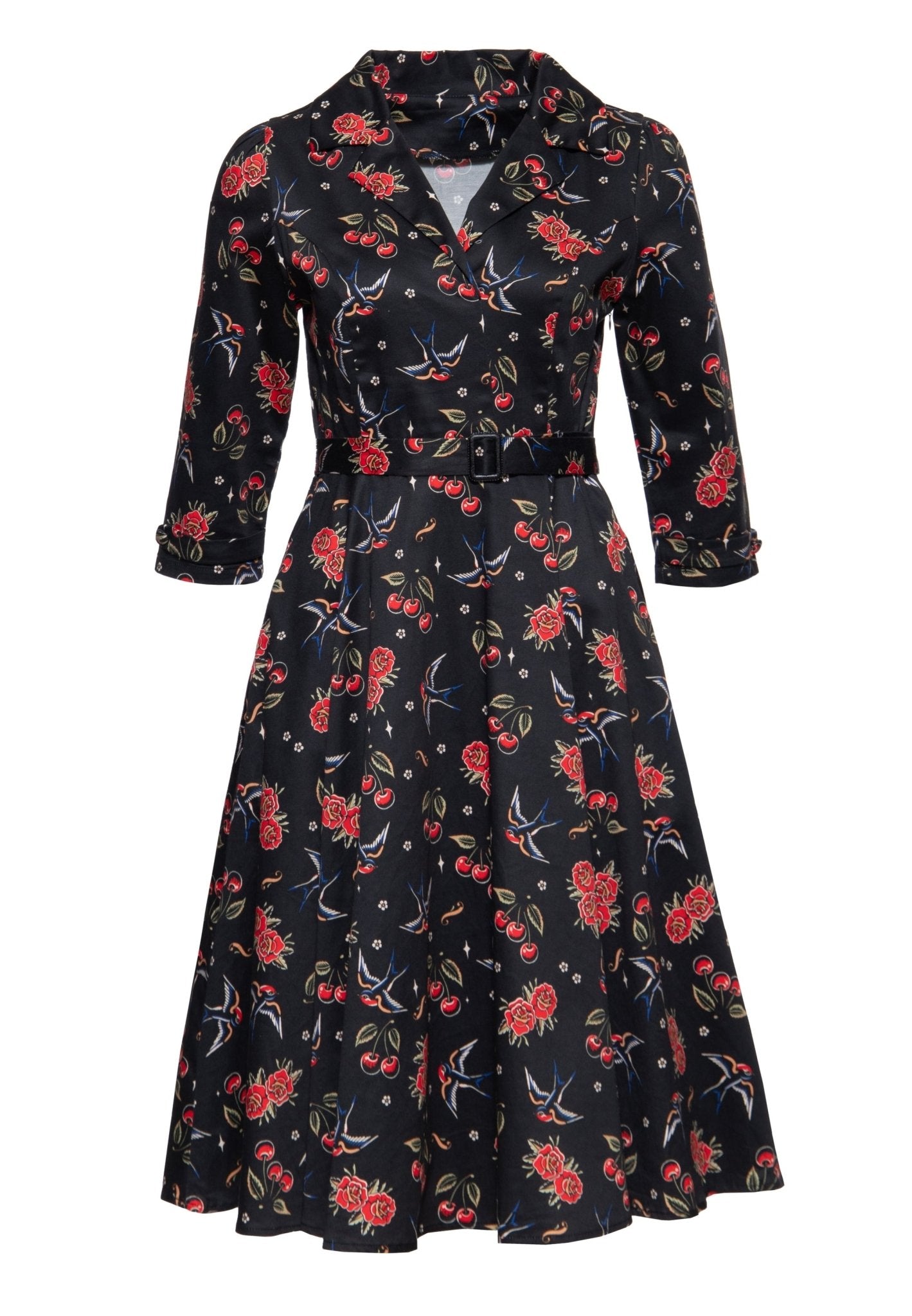 Vestido swing rockabilly negro Queen Kerosin Cherries & Roses