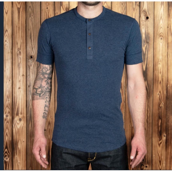 Camiseta de manga corta azul 1927 Henley Shirt short sleeve indigo melange