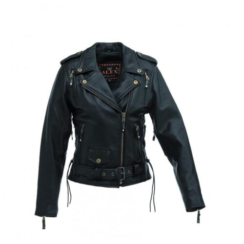 Chaqueta de cuero cruzada rockera