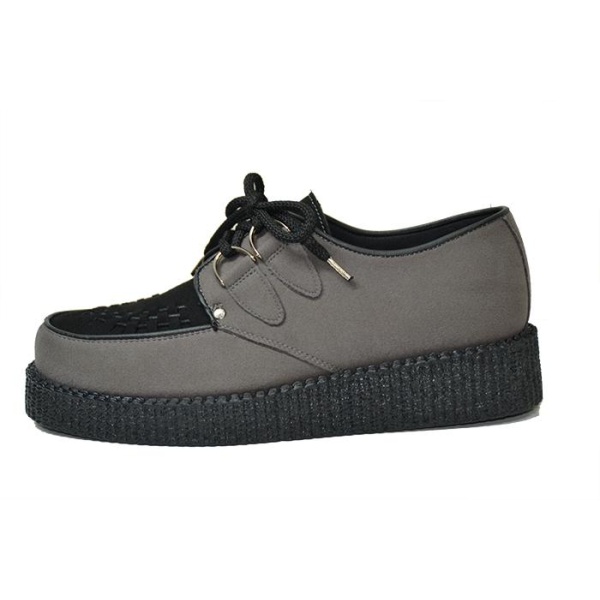Single creeper shoe. Grey and black VEGAN suede leather. Interlaced