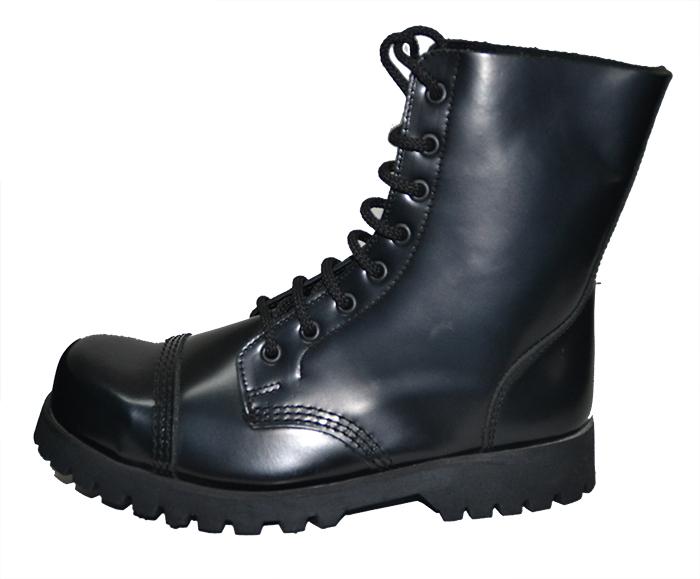 Steel cap boot. 8 eyes. Black box leather.