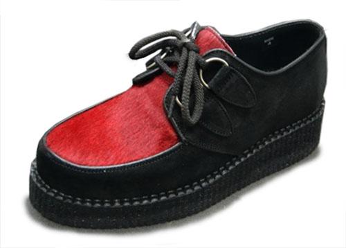 Creeper shoe black suede/red hair on